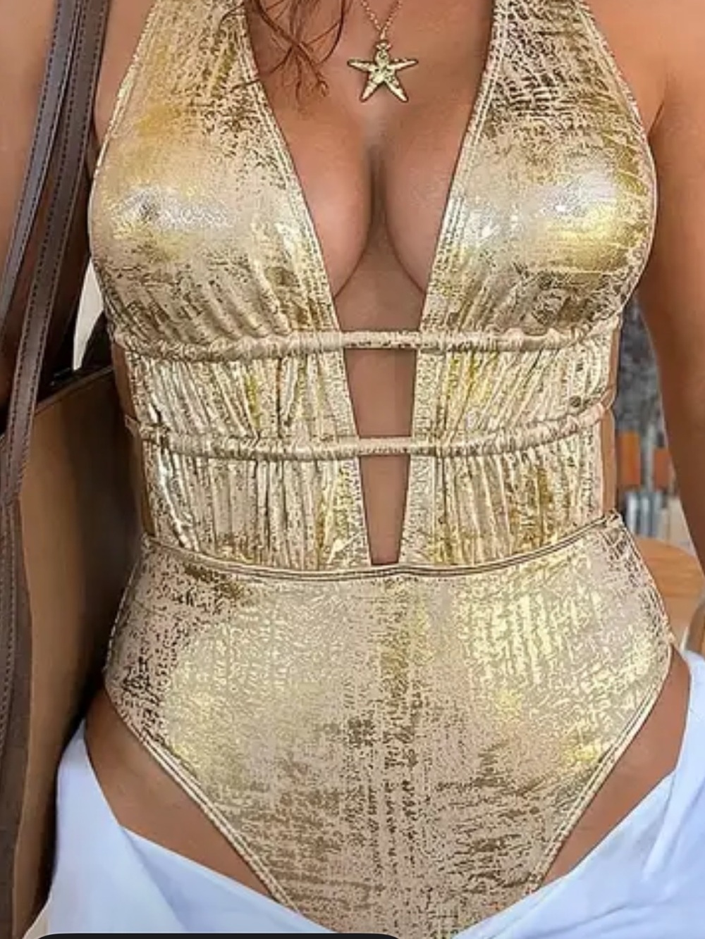 Gold Shimmer Plunge One-Piece Swimsuit - Kids One Pieces